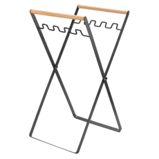 ISE 質感木柄垃圾桶折疊支架 鐵製, 黑色, 32 x 25 x 48cm