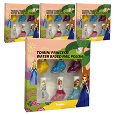 Toomini Princess 水性兒童指甲油套組, 黃色、天藍色、紫羅蘭色、薄荷色、透明色、粉色, 4組