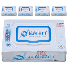 Dr.White 白博士 抗菌濕巾 含天然蘆薈溫和潔淨成分 細柔水織布紙材 13%酒精含量 居家外出適用, 60入, 5包