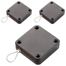 免打孔自動閉門器 ABS材質 包塑鋼絲繩 3M無痕貼 卡扣PC, 黑色, 3個