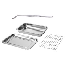 4BNK 廚房用方形全不鏽鋼託盤 + 彎曲料理夾組合, 1套, 托盤 小 + 彎曲料理夾, 托盤 + 網架 + 托盤