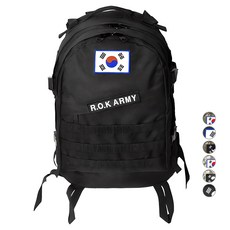 TERAWOOD K-SOLDIER高級軍背包 45L + 韓國國旗布徽章 + R.O.K ARMY文字布徽章組, 軍背包(黑色) + 韓國國旗布徽章(藍色)