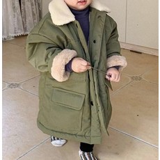 孩童翻領刷絨長版外套