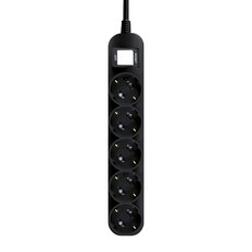Plustap 韓國製比較環形多孔插座5孔, 1m, 1個, 黑色