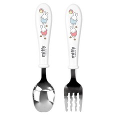 kitchen U 兒童Miffy舒適不鏽鋼湯匙叉子組, 1套, 白色, 湯匙 + 叉子