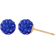 女性用14K包金方晶鋯石球耳環 9月誕生石 藍寶石色 鏡面球耳環 JK221 + 禮物盒