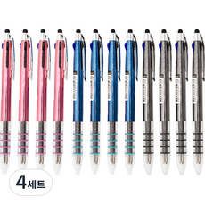 미소로 1000 메탈릭 터치볼펜 0.7mm 3종 x 4p 세트 02195, 핑크, 블루, 블랙, 4세트