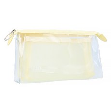 sun-star mitte透明網袋兩用收納筆袋, 雙層空間收納,袋底平整容量加倍, 奶油黃色, 1個