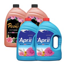 牛奶棉 高濃縮香水纖維柔軟精 四月花香 3.06L 2入 + 牡丹花香 3.06L 2入, 1套