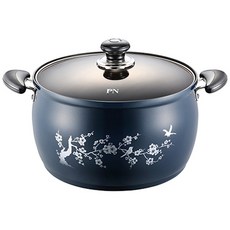 PNPOONGNYUN Fosya花朵印花雙耳湯鍋+鍋蓋, 海軍藍, 28cm