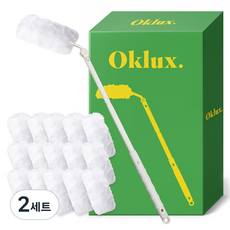 Oclux 360度長柄除塵撣 + 清潔布補充包15入組, 白色, 2套