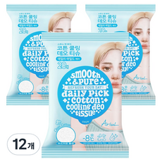 아리얼 스무스 앤 퓨어 코튼 쿨링 데오 티슈 20p, 12개, 100g