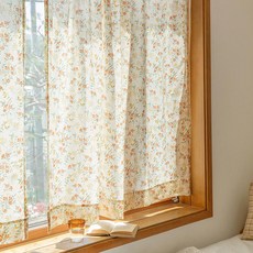 MH 家居 暖陽小碎花 純棉透光窗簾 100%棉 韓國產, 150 x 230cm, 橘色