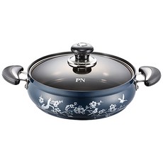 PNPOONGNYUN IH感應鋁製印花雙耳湯鍋+鍋蓋 Fosya系列, 海軍藍, 24cm