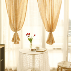 MH 家居 奶油色系格子窗簾 聚酯纖維70% + 棉30% 韓國產, 磚黃, 1個