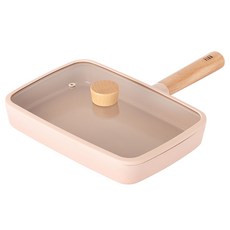 nEOFLam IH爐適用Fika Objet系列附蓋木柄方形平底鍋 桃粉色, 29.5*37.5*9.3cm, 1組