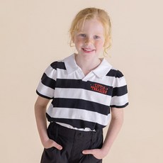 ILoveJ 女童 All The 翻領條紋短袖棉質T恤