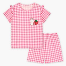 unifriend 兒童格紋兔子五分家居服