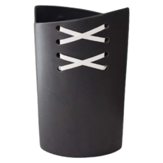 佐和陶瓷 花器 陶瓷 日本, 黑雙白線紋, M 17 x 26cm