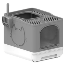 all for paws 清新系列 抽屜式貓砂盆, 可折疊, 附貓砂鏟, 極淺灰, 1個, 49.6 x 38.8 x 40.7cm