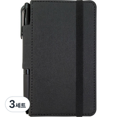 標準筆環綁帶精裝筆記本 S迷你 192張 + 3色原子筆, 黑色, 3套