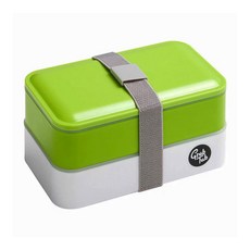 Premier 附餐具雙層便當盒組 耐熱-20~120度C, 綠色 白色, 1組