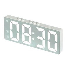 小麥購物 LED聲控數字時鐘, 靜音, 帶USB充電線, 多功能顯示, 鏡面大屏, 白色