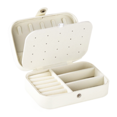 G399 長款飾品收納盒 淺米白 1個 皮革＋金屬材質