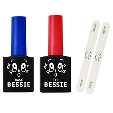 BESSIE 美甲基底膠+封層膠+木質拋光棒 2入, 基礎凝膠，頂部凝膠，木樁, 1套