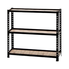 AMOS 免螺絲角鋼木板貨架 塑合板 烤漆鐵材, 黑色, 1個, 91 x 31 x 85cm, 3層