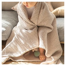 DECOVIEW 格子壓紋毛毯, 莫代爾混棉, 柔軟親膚, 吸水透氣, 100 x 90cm, 米色