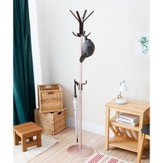 AMOS 日式曲木典雅衣帽架 天然實木 方形管烤漆處理 4mm厚鐵底盤, 33 x 33 x170cm, 玫瑰金