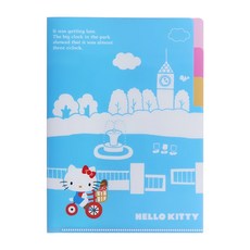 sun-star Hello Kitty 50週年 L型A5三夾層資料夾, 趣味樂活 藍色, 1個