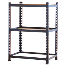 AMOS 亞摩斯 免螺絲角鋼木板貨架, 黑色, 3層