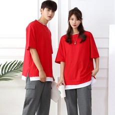 턴키 남녀공용 이중 레이어드 반팔 롱 티셔츠 SP-262