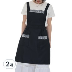 cofv 廚房家用蕾絲素色圍裙, 黑色, 2個