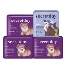 secretday Love蝶翼型衛生棉 超長夜用型(43cm) 8片入 3包+大(29cm) 14片入, 1組