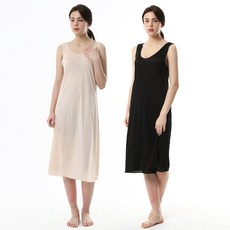 Carrylucy 人造絲七分袖居家襯裙連身裙 2件組