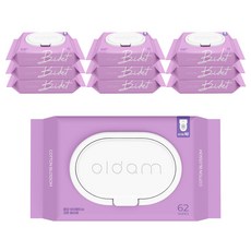 OLDam 掀蓋式柔棉馬桶座清潔濕巾, 62張, 10包