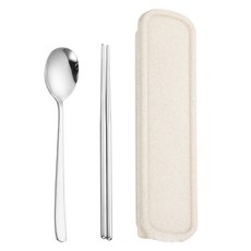 Isamsido 不鏽鋼環保餐具組, 白色, 湯匙 2入+筷子 2入+收納盒 2入