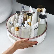 solve living 多用途化妝台冰箱收納旋轉盤 小型, 玫瑰金 + 白色, 1個