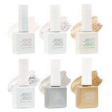 Jello Jello 亮粉凝膠指甲油 6入, Pearly White+Dia+24k+92.5 Silver+Holo Silver+Holo Gold, 1組