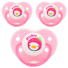 PUKU 藍色企鵝 水果拇指型 初生安撫奶嘴, 食品級矽膠, 不含BPA, 0歲以上, 粉色, 3個