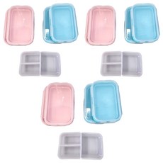 Dr.Power 耐熱230度可折疊矽膠便當保鮮盒 Set 1200ml四入組, 粉色 + 藍色, 3組