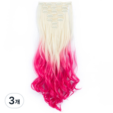 투컬러 웨이브 7피스 붙임머리, 크림색 + 핫핑크, 3개