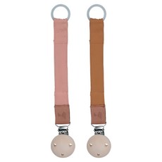 FABELAB 奶嘴夾二入組, 100%棉 (有機棉) 本體, 夾子/木頭/環/矽膠, 粉色 + 棕色, 1組