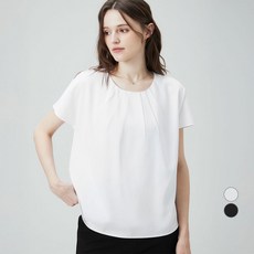 ELLEPARIS 여성용 하객룩 핀턱 디테일 네크라인 돌먼 슬리브 블라우스