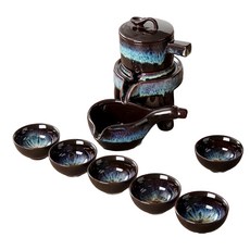 時來運轉 泡茶器, 1盒, 泡茶壺 + 蓋子 + 底座 + 公杯 + 茶杯 6個, 窯變天睦