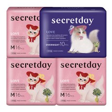 secretday Love蝶翼型衛生棉 中(24.5cm) 16片入 3包+夜用型(36cm) 10片入, 1組