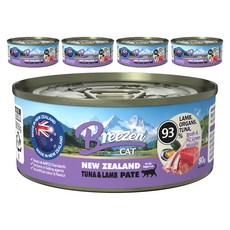 브리젠 전연령 고양이 뉴질랜드 파테 주식캔, 5개, 80g, 참치+양